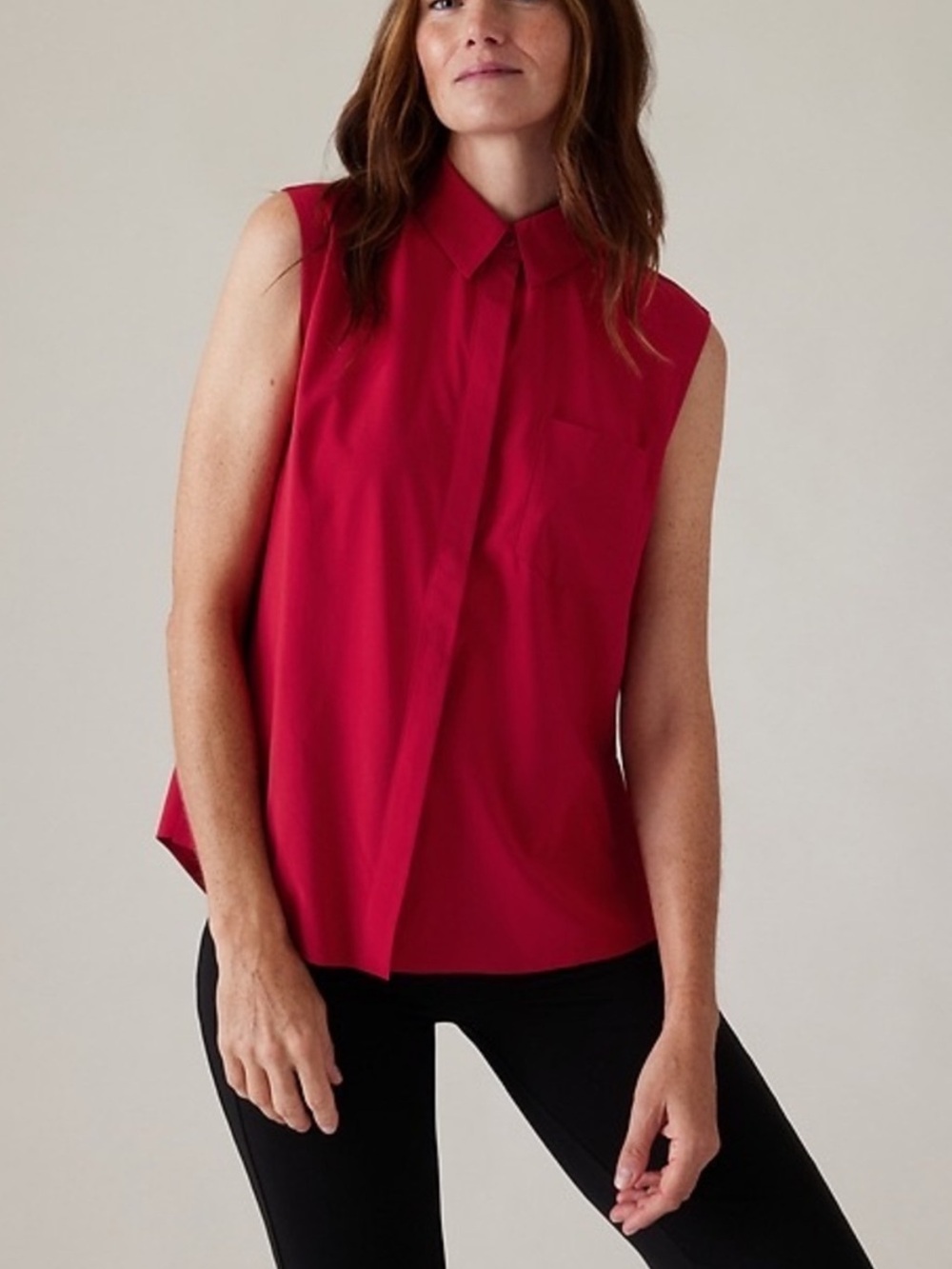 NWT Athleta Everlasting Sleeveless Collared Blouse in Vibrant Red